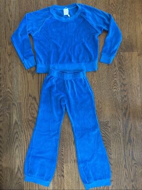 Suzi Kondi Electric Blue Velour Kids Crew & Track Pants Set